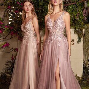 ROSEWOOD PROM PARTY EVENING A-LINE LONG MAXI SADE LACE TULLE GOWN AL1045